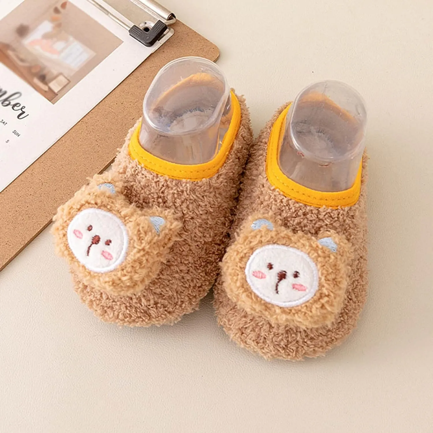 Baby Sock Shoes Cute Bear Warm Slippers Boys Girls First Walking Shoes Non-Slip Slippers Soft Sole Sneakers Shoe