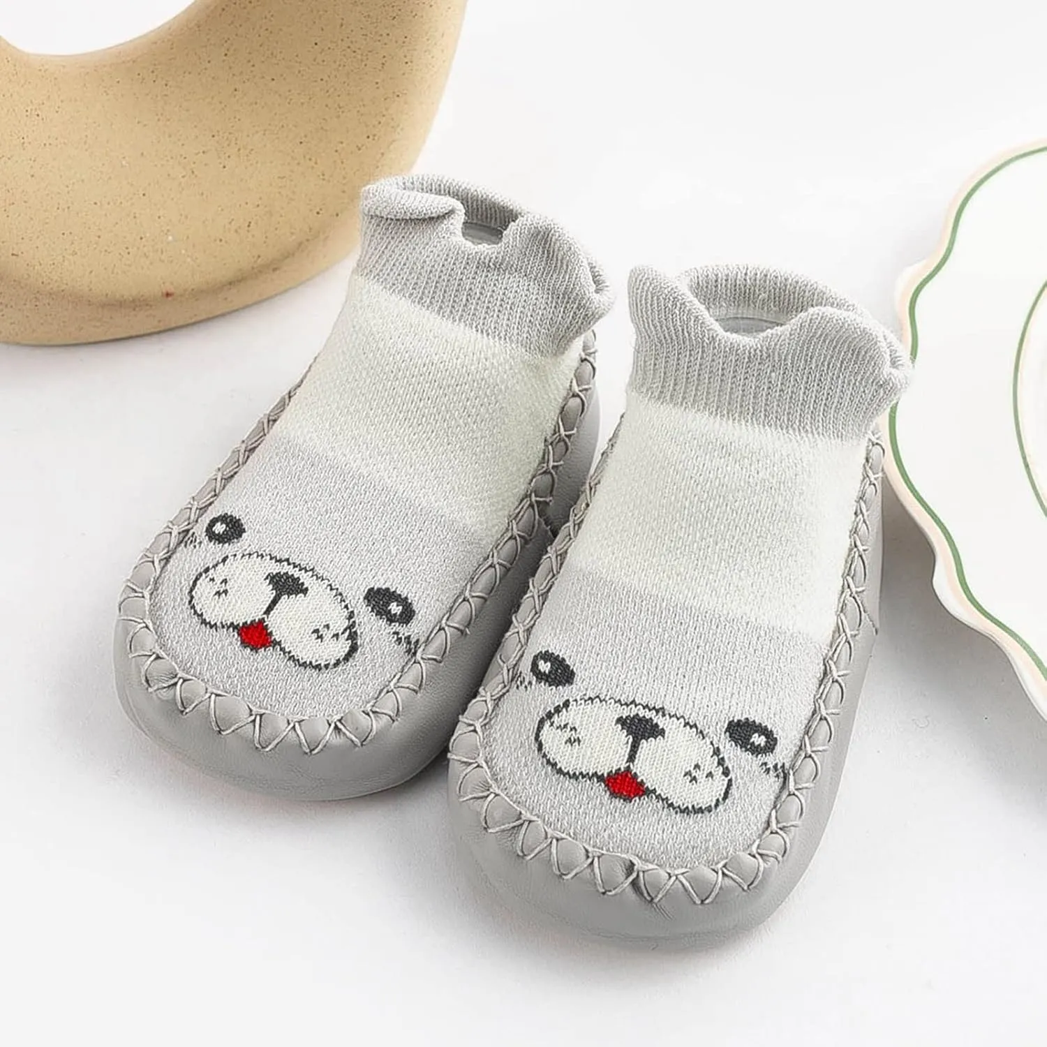 Baby Sock Shoes Toddler Cute Soft Rubber Sole Slipper Knit Printing Non Slip Floor Ankle Infant Walking Shoes