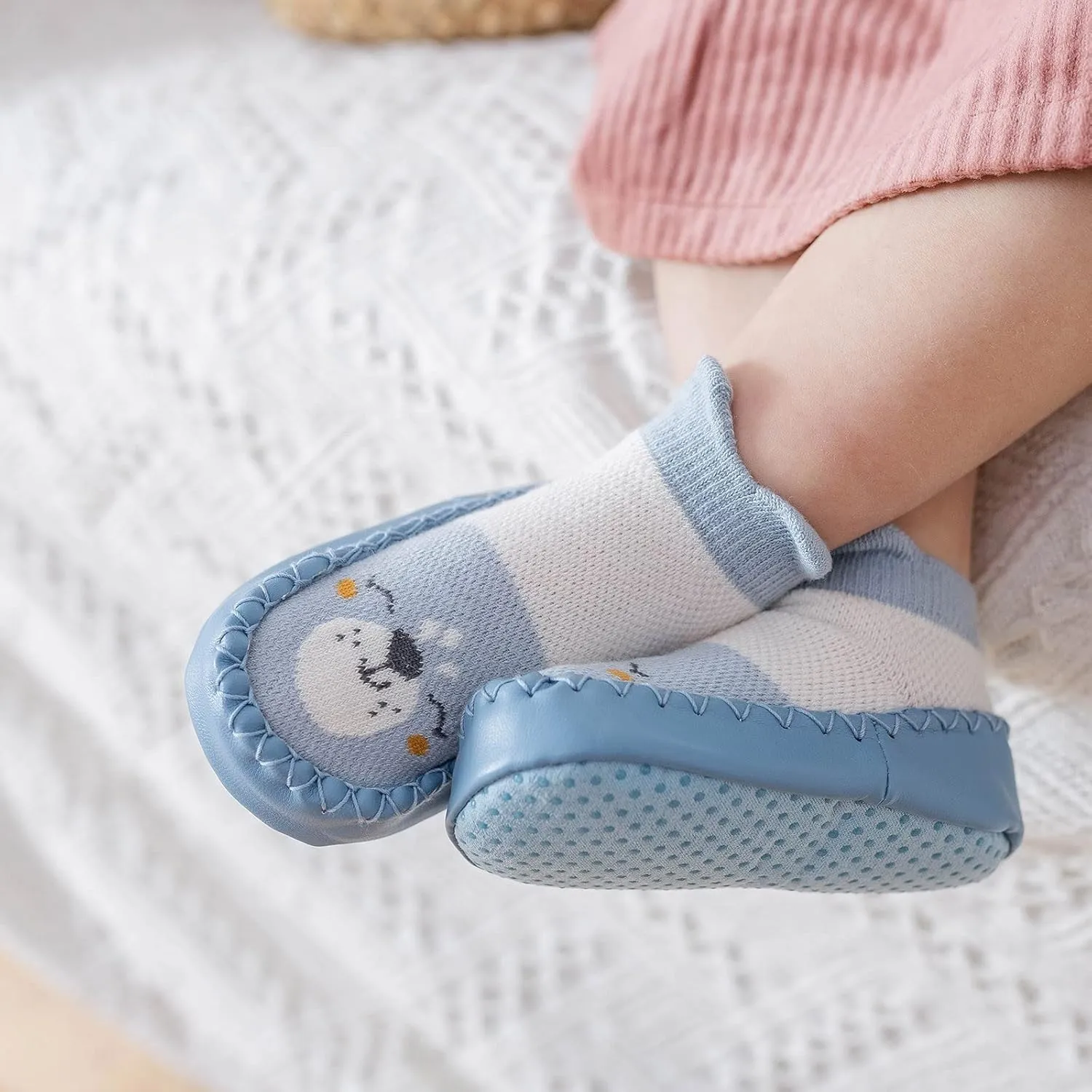 Baby Sock Shoes Toddler Cute Soft Rubber Sole Slipper Knit Printing Non Slip Floor Ankle Infant Walking Shoes
