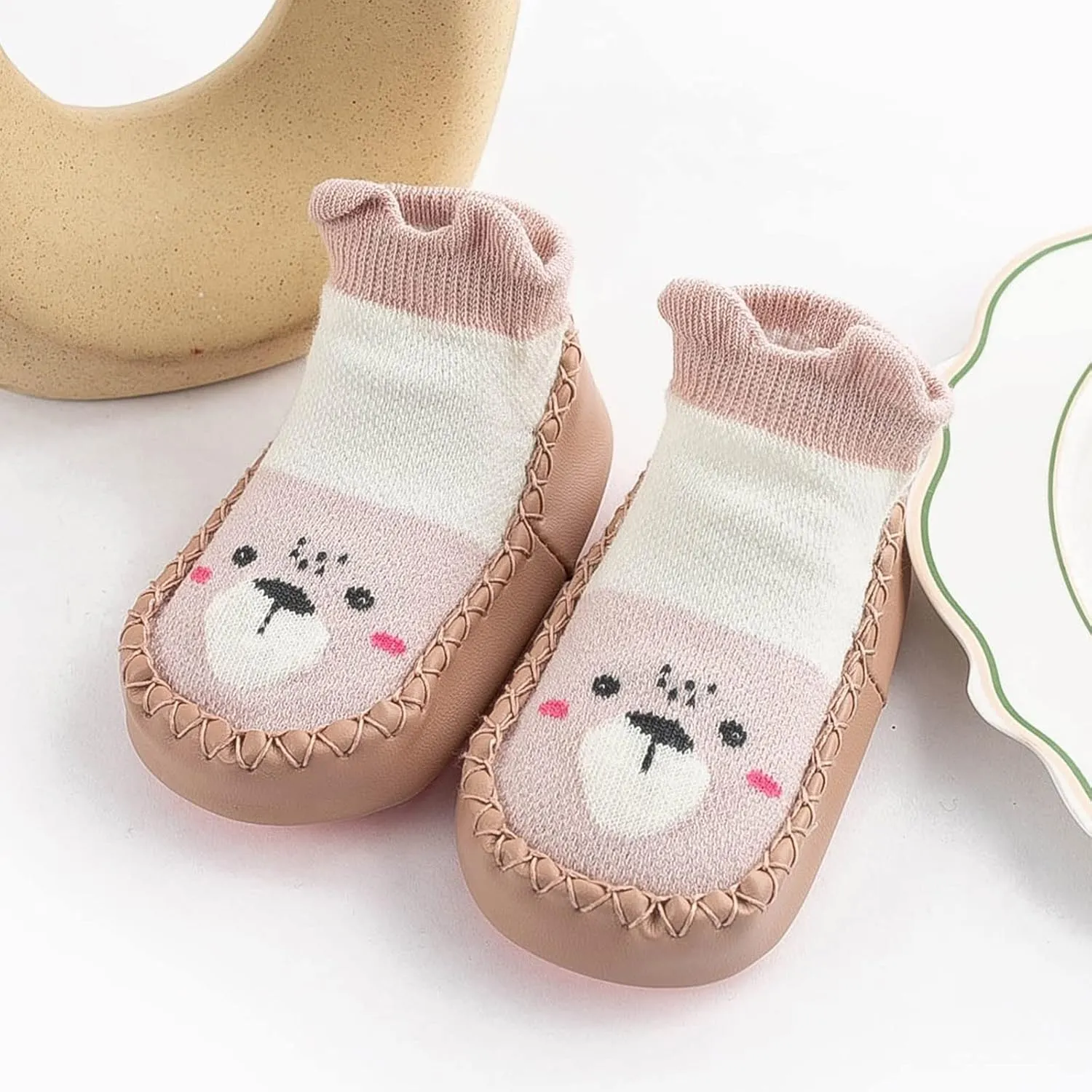 Baby Sock Shoes Toddler Cute Soft Rubber Sole Slipper Knit Printing Non Slip Floor Ankle Infant Walking Shoes