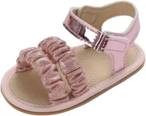 Baby Walking Shoes Baby Girls Sandals Ruffle Bowknot Premium Soft Sole Open Toe Breathable Summer Toddler Boy Sneakers