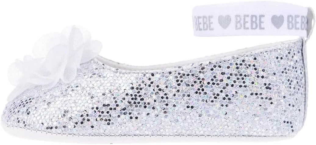 bebe Girl's Infant Flat Shoes - Flats with Metallic Shimmer, Glitter and Rhinestone For Infants
