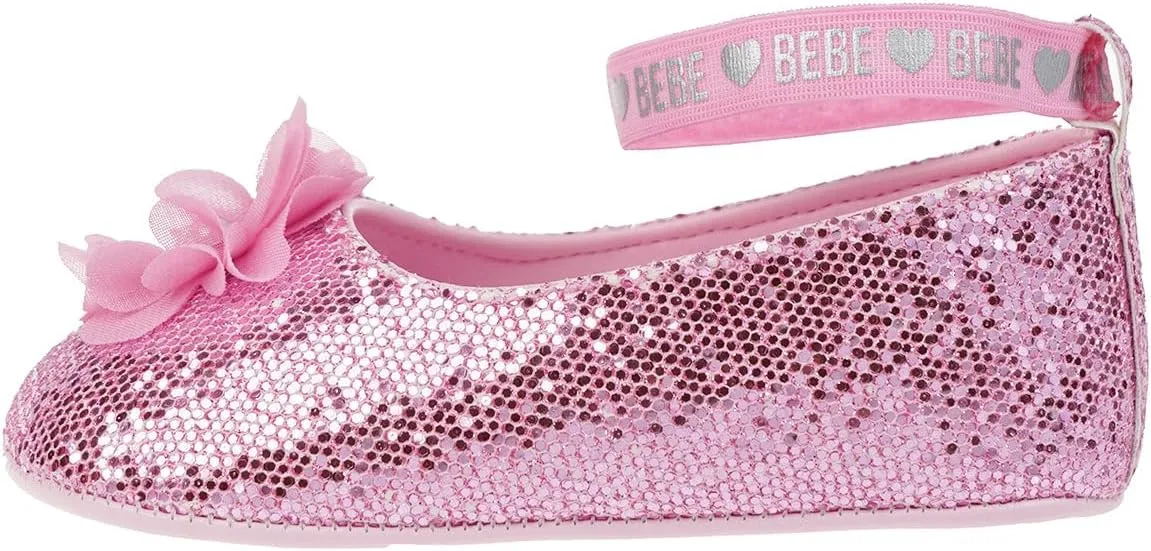 bebe Girl's Infant Flat Shoes - Flats with Metallic Shimmer, Glitter and Rhinestone For Infants