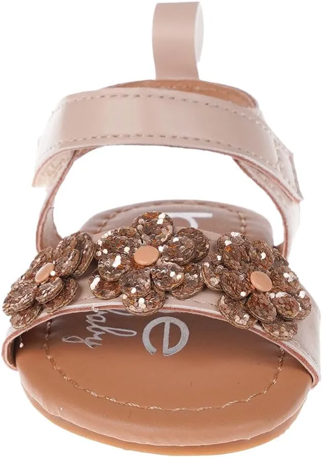 bebe Girl's Infant Flat Shoes - Flats with Metallic Shimmer, Glitter and Rhinestone For Infants
