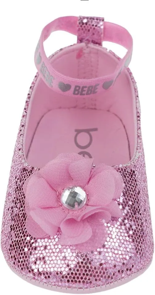 bebe Girl's Infant Flat Shoes - Flats with Metallic Shimmer, Glitter and Rhinestone For Infants