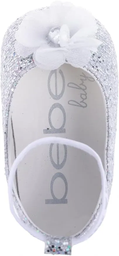 bebe Girl's Infant Flat Shoes - Flats with Metallic Shimmer, Glitter and Rhinestone For Infants