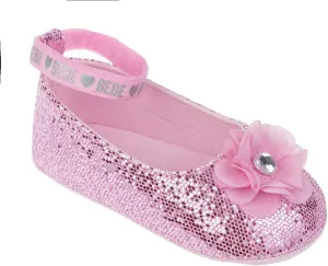 bebe Girl's Infant Flat Shoes - Flats with Metallic Shimmer, Glitter and Rhinestone For Infants