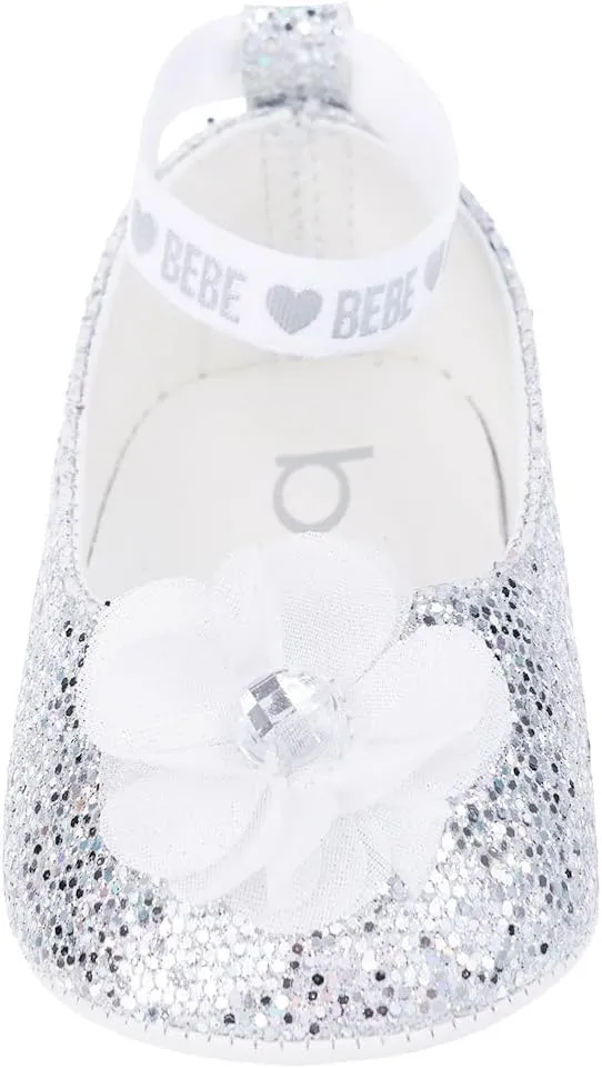 bebe Girl's Infant Flat Shoes - Flats with Metallic Shimmer, Glitter and Rhinestone For Infants