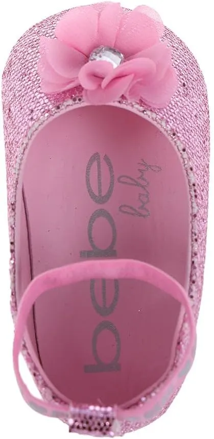 bebe Girl's Infant Flat Shoes - Flats with Metallic Shimmer, Glitter and Rhinestone For Infants