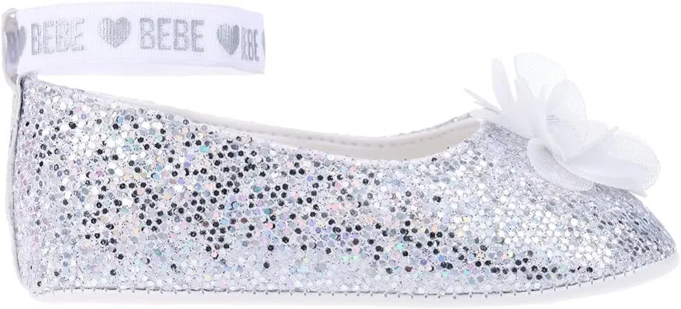 bebe Girl's Infant Flat Shoes - Flats with Metallic Shimmer, Glitter and Rhinestone For Infants
