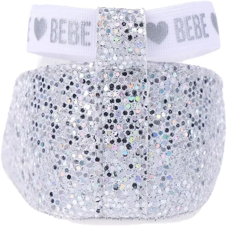 bebe Girl's Infant Flat Shoes - Flats with Metallic Shimmer, Glitter and Rhinestone For Infants