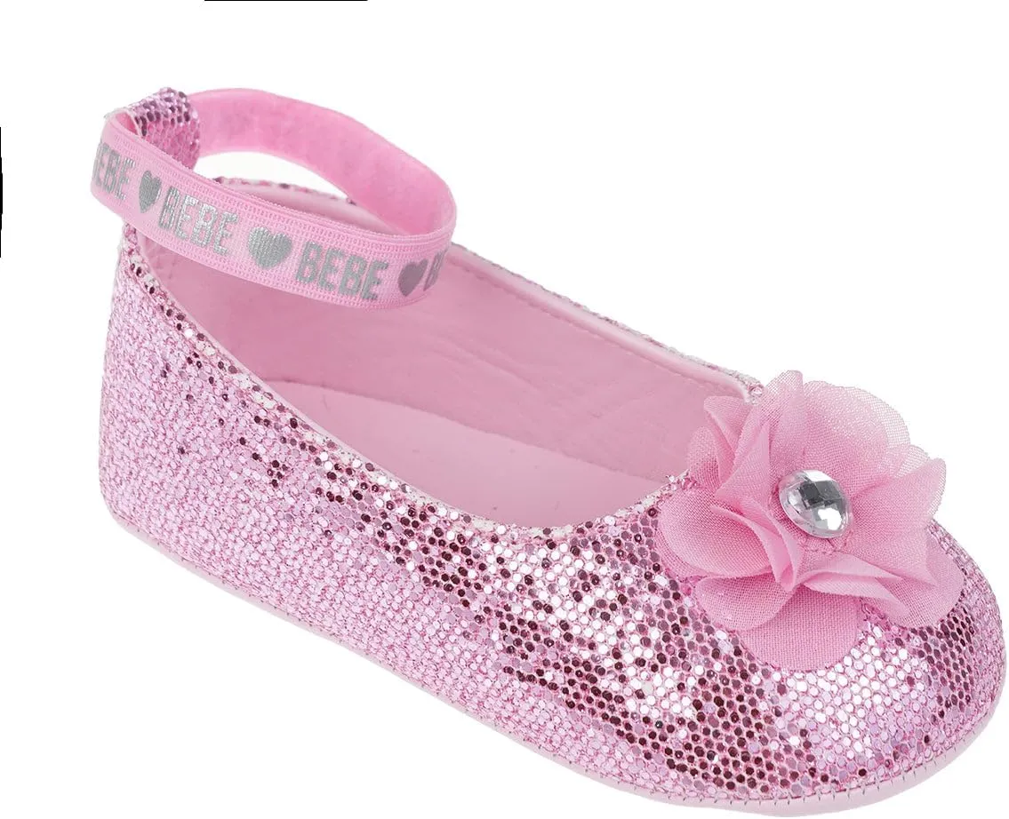 bebe Girl's Infant Flat Shoes - Flats with Metallic Shimmer, Glitter and Rhinestone For Infants