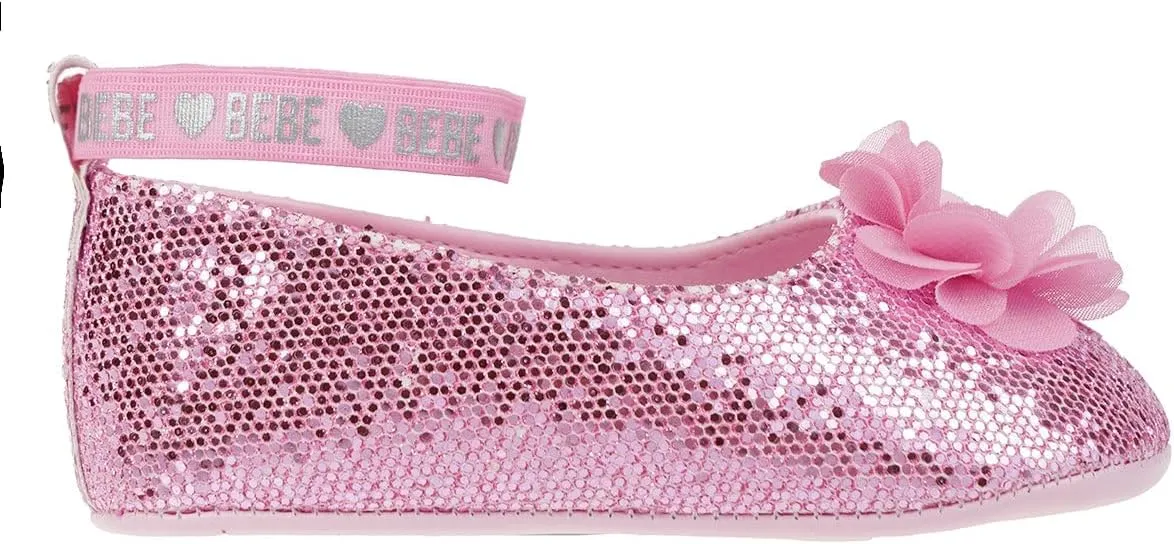 bebe Girl's Infant Flat Shoes - Flats with Metallic Shimmer, Glitter and Rhinestone For Infants