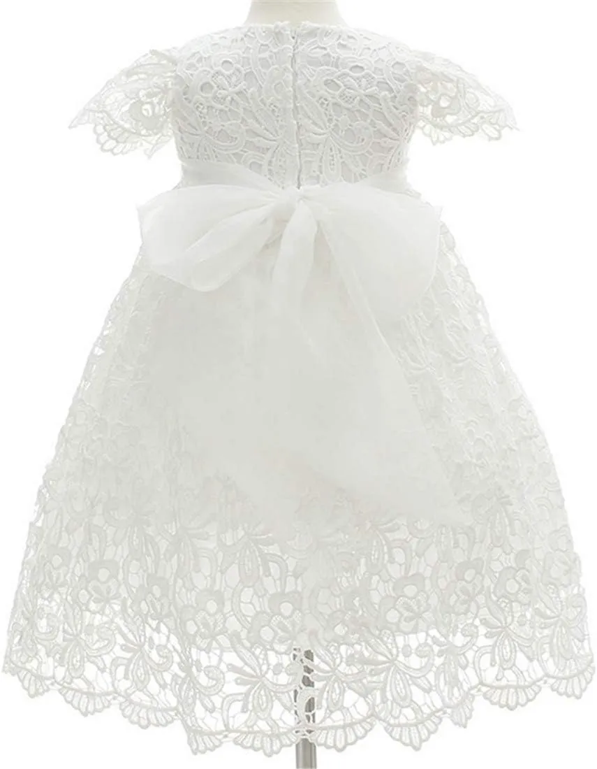 Bow Dream Baby Girls 4 Pcs Gown and Bonnet Christening Baptism Dress Lace Baby Dress