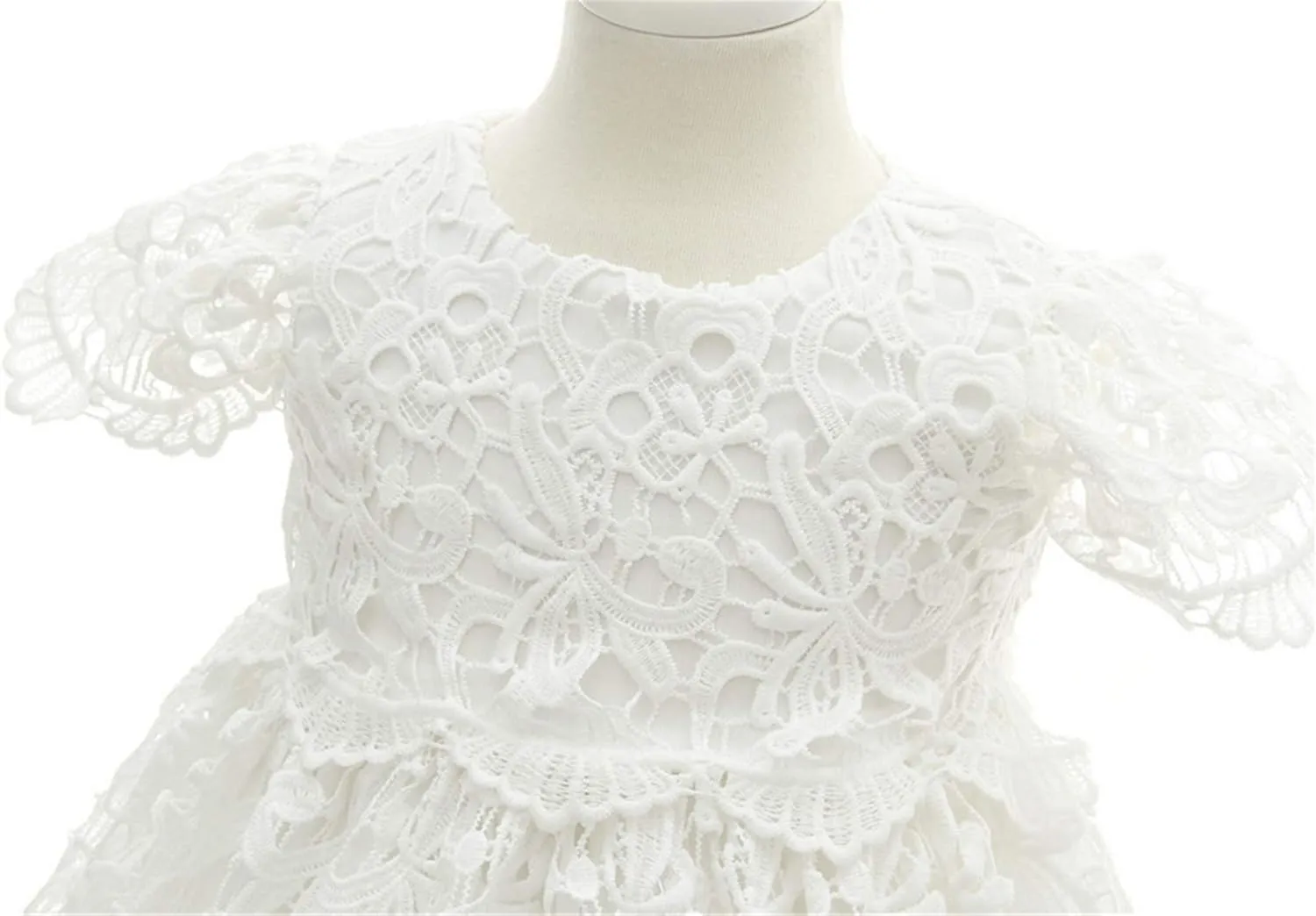 Bow Dream Baby Girls 4 Pcs Gown and Bonnet Christening Baptism Dress Lace Baby Dress