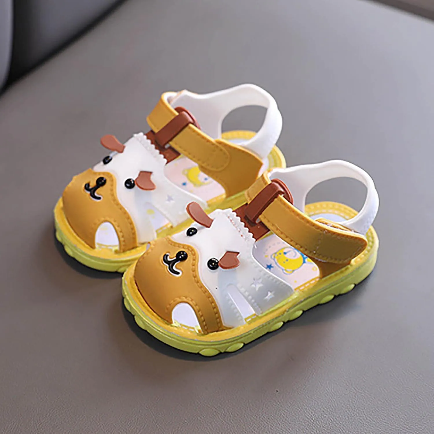 Boys Girls Summer Sandals Cartoon Dog Sandals Closed Toe Slip Premium Rubber Sole Toddler White Dress Shoes for Girls