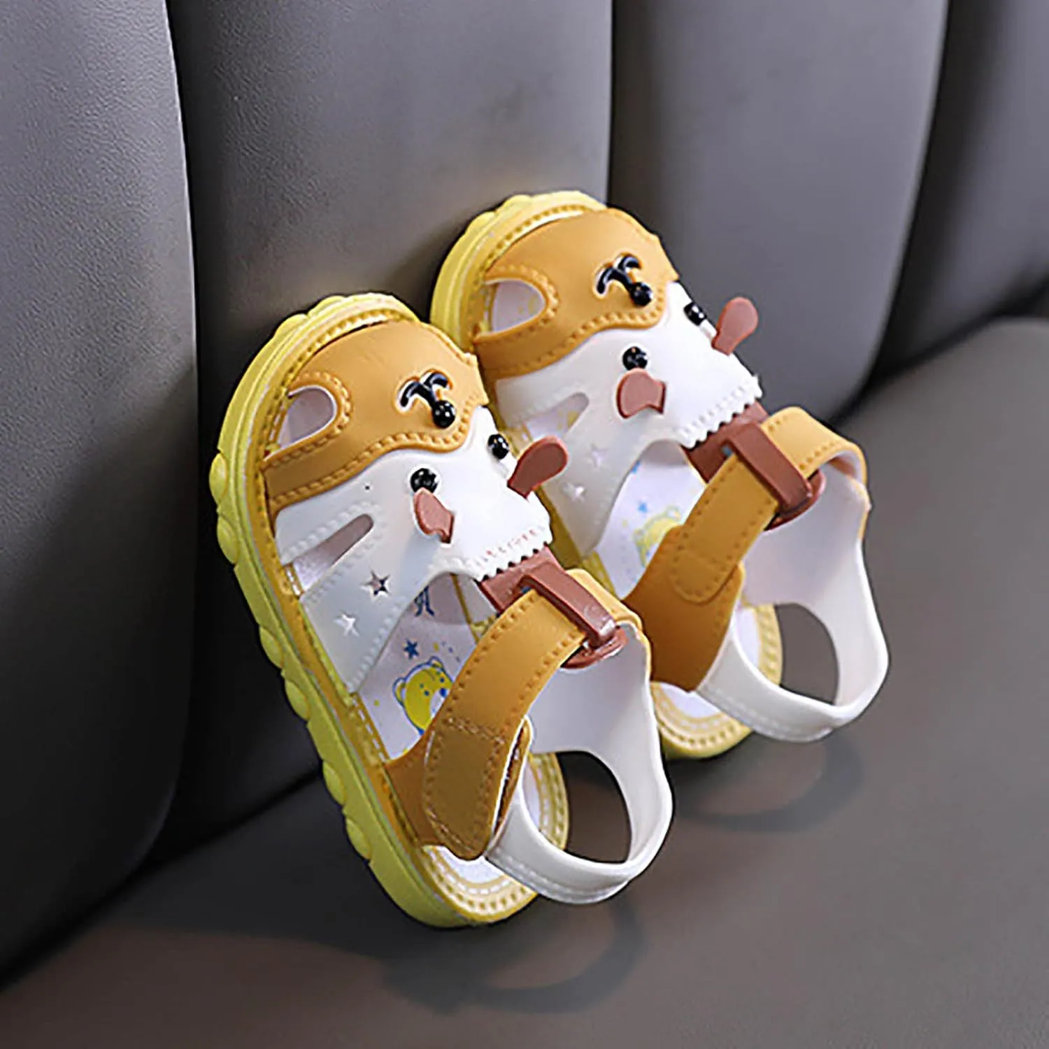 Boys Girls Summer Sandals Cartoon Dog Sandals Closed Toe Slip Premium Rubber Sole Toddler White Dress Shoes for Girls