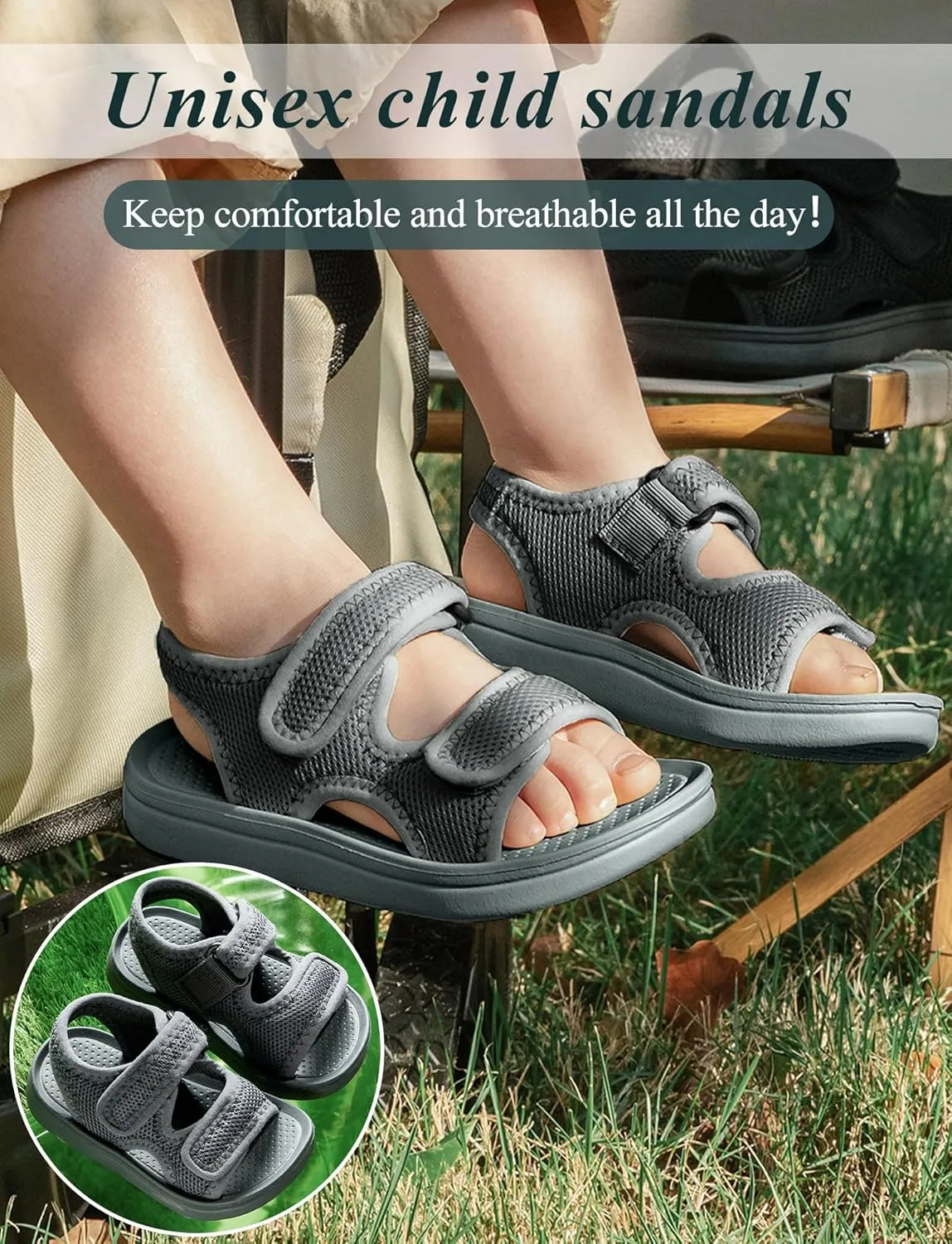 Boys Girls Summer Sandals Double Adjustable Strap Non-Slip Shoes Fashion Open Toe Footwear