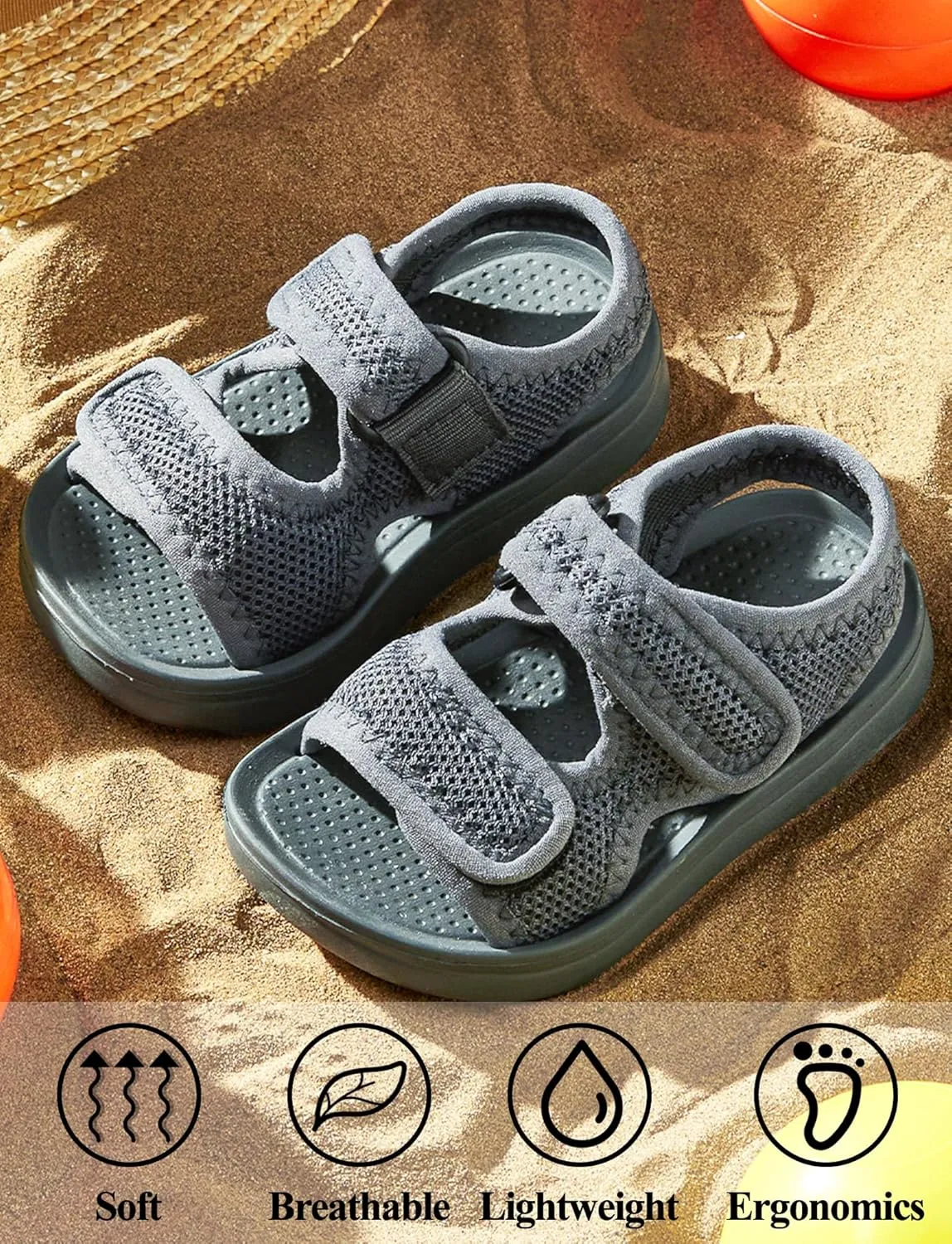 Boys Girls Summer Sandals Double Adjustable Strap Non-Slip Shoes Fashion Open Toe Footwear