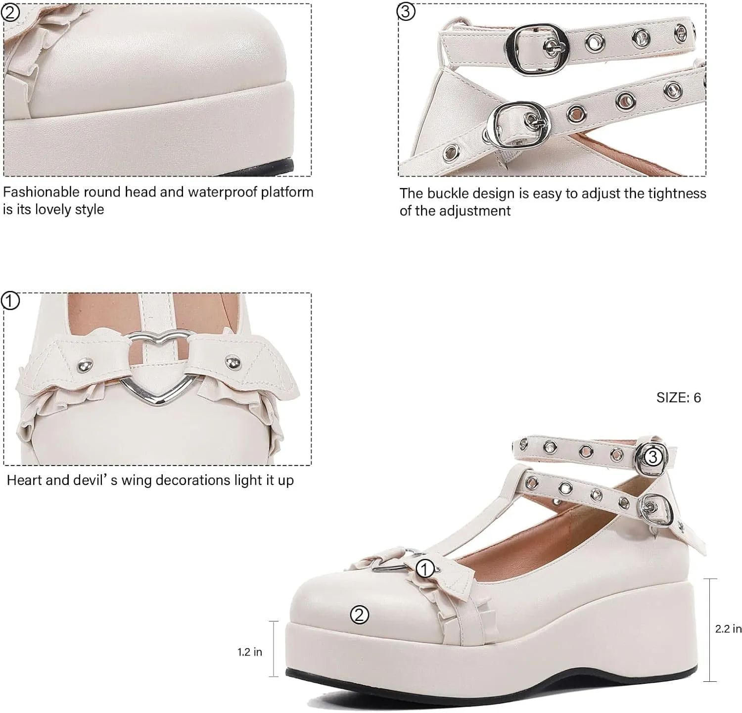 BYOMIGY Mary Jane Shoes Women Goth Platform Heels Chunky Heel Pumps with Ankle Strap Wedge Heels for Women