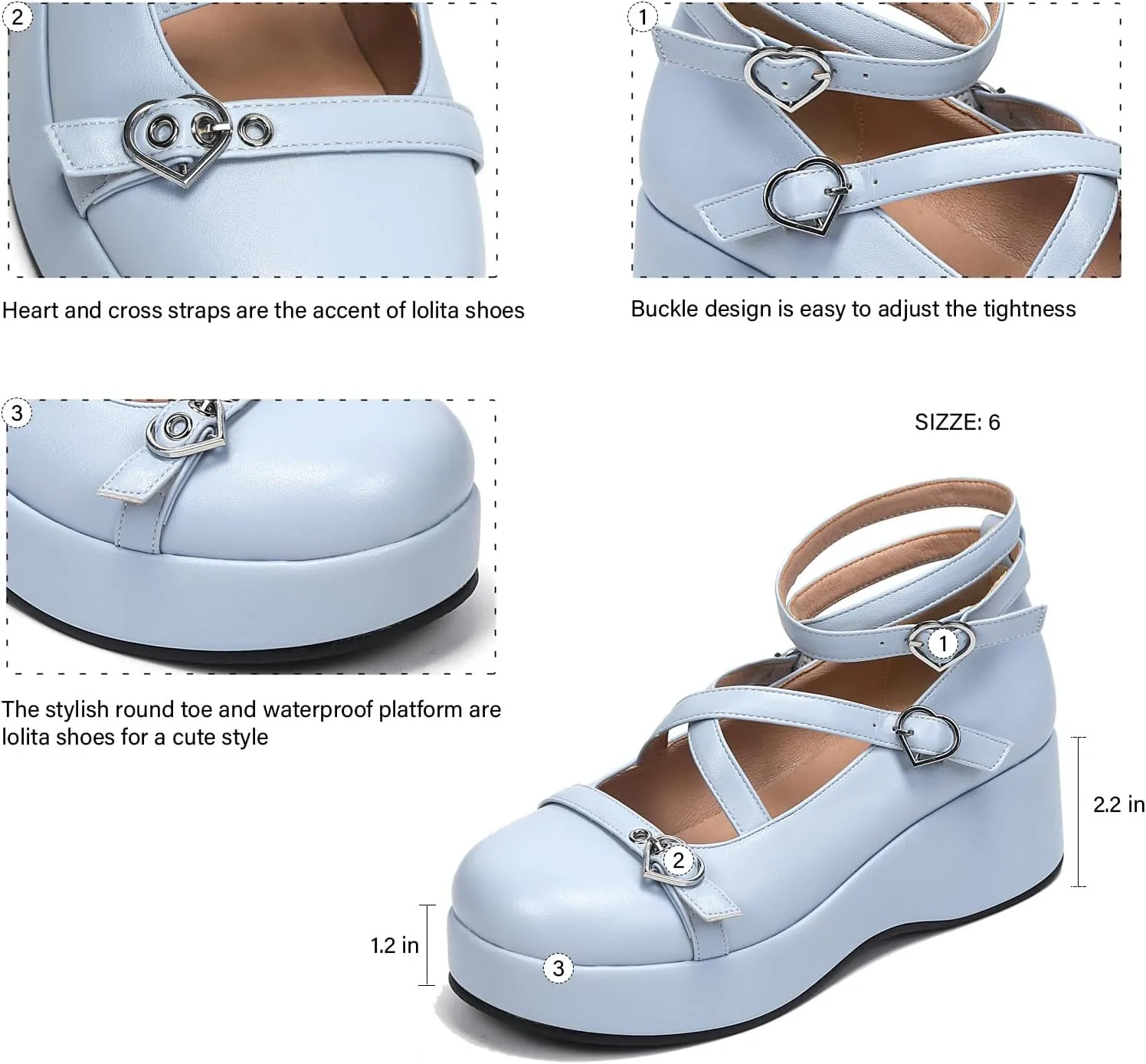 BYOMIGY Mary Jane Shoes Women Goth Platform Heels Chunky Heel Pumps with Ankle Strap Wedge Heels for Women