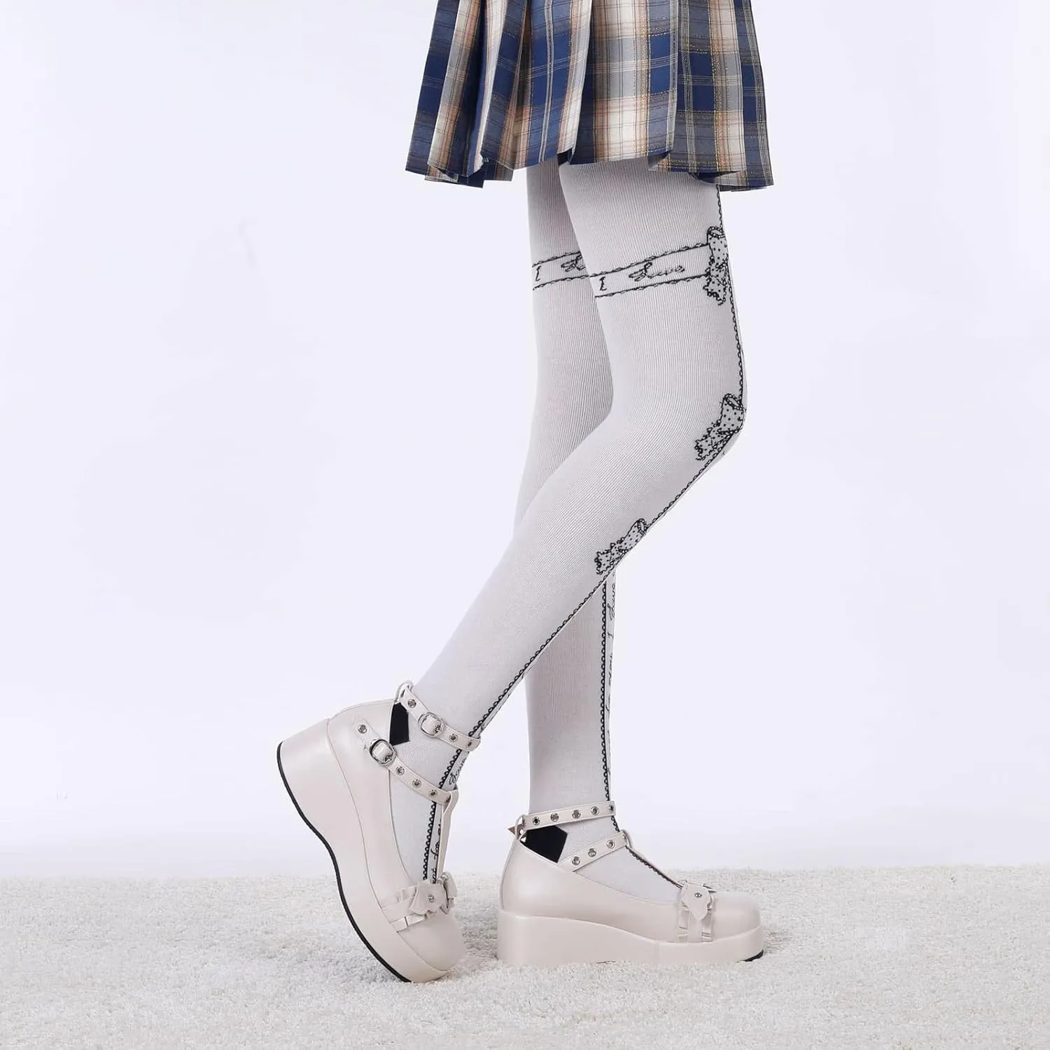 BYOMIGY Mary Jane Shoes Women Goth Platform Heels Chunky Heel Pumps with Ankle Strap Wedge Heels for Women