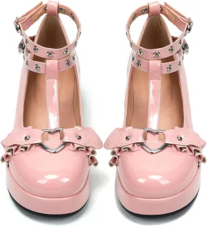 BYOMIGY Mary Jane Shoes Women Goth Platform Heels Chunky Heel Pumps with Ankle Strap Wedge Heels for Women