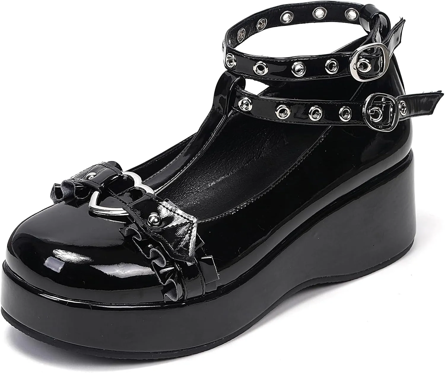 BYOMIGY Mary Jane Shoes Women Goth Platform Heels Chunky Heel Pumps with Ankle Strap Wedge Heels for Women