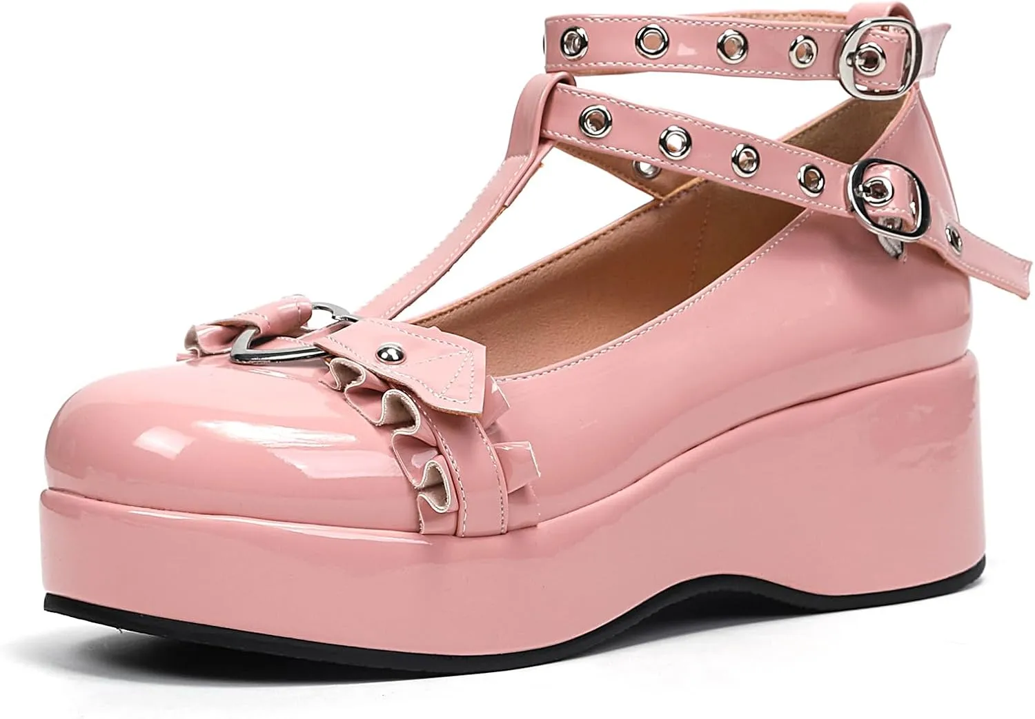 BYOMIGY Mary Jane Shoes Women Goth Platform Heels Chunky Heel Pumps with Ankle Strap Wedge Heels for Women