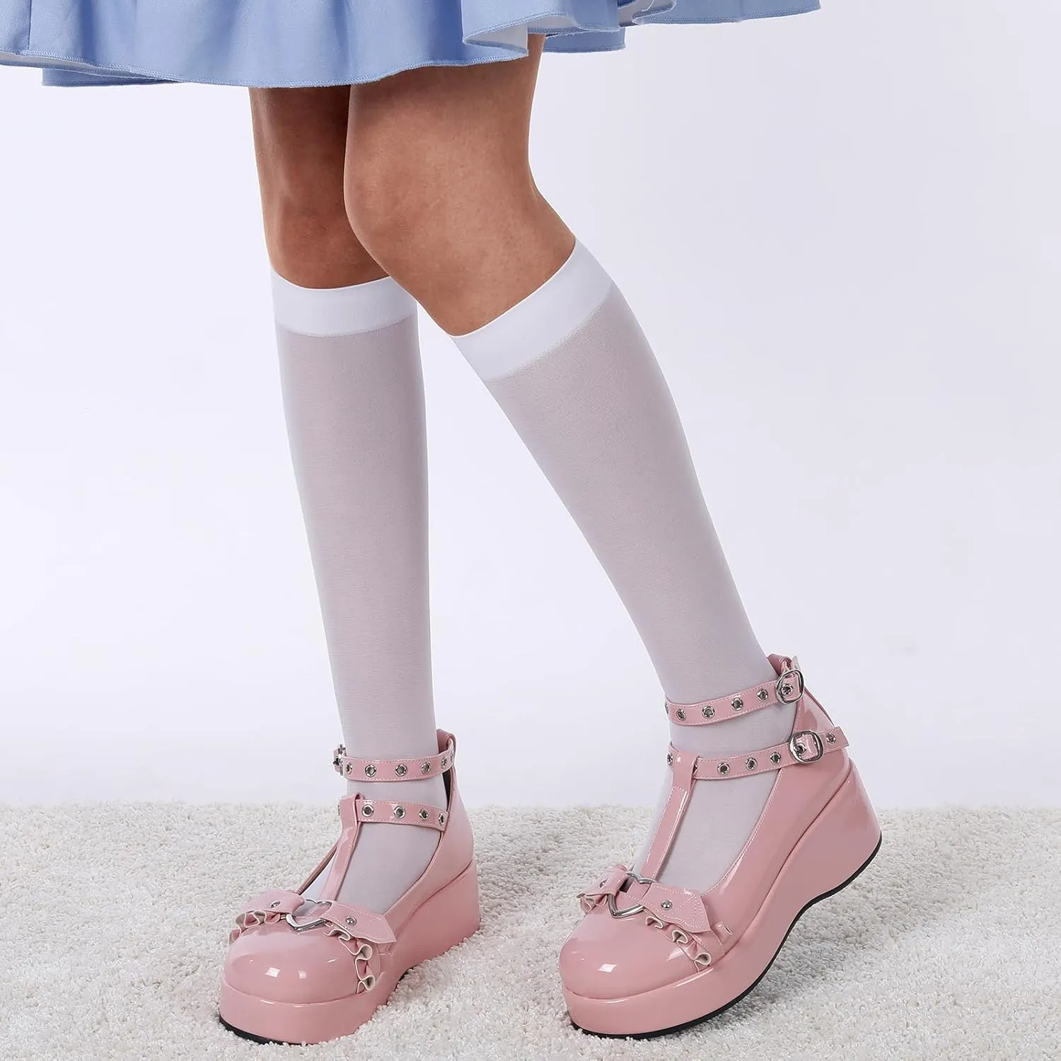 BYOMIGY Mary Jane Shoes Women Goth Platform Heels Chunky Heel Pumps with Ankle Strap Wedge Heels for Women