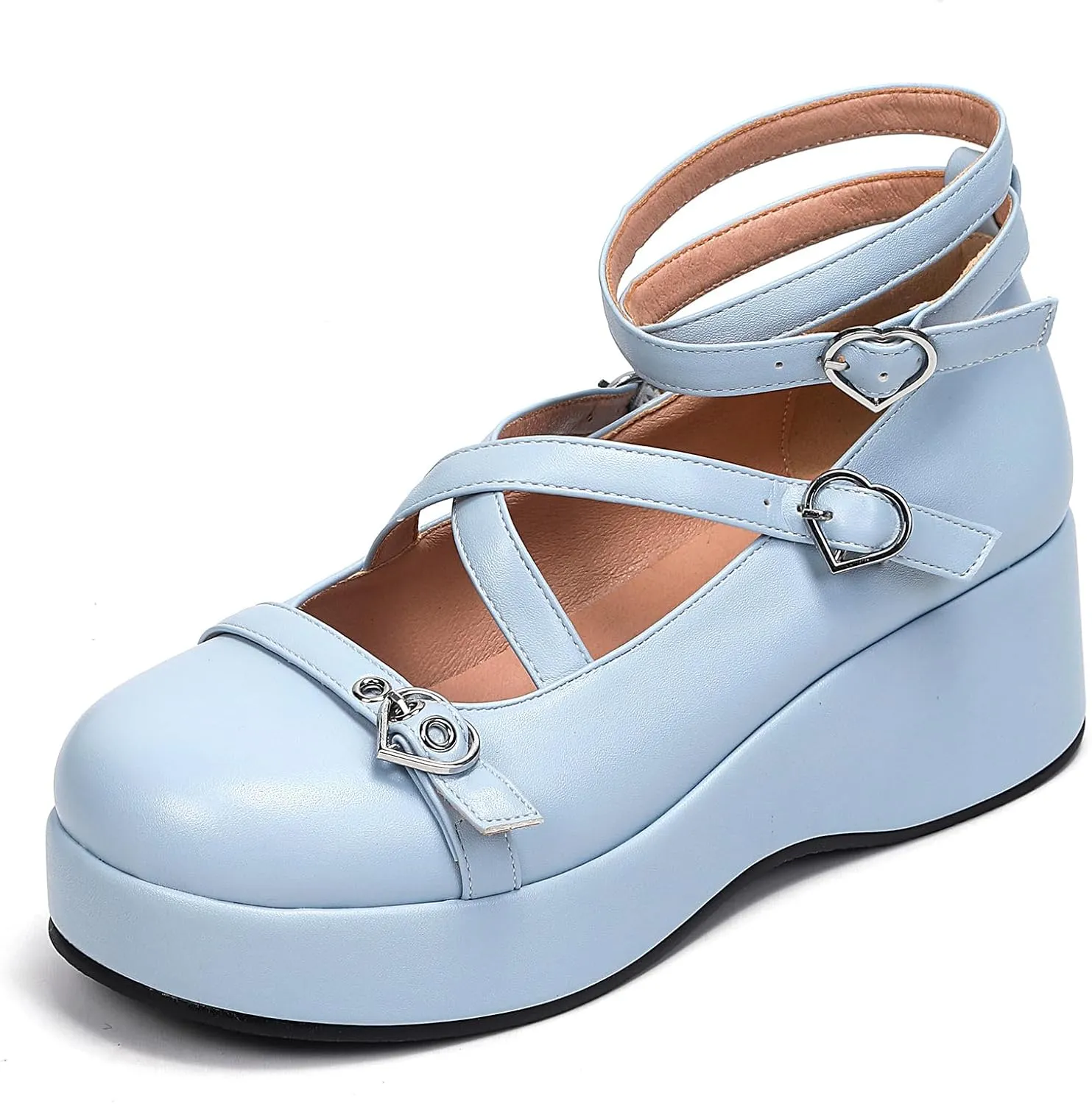 BYOMIGY Mary Jane Shoes Women Goth Platform Heels Chunky Heel Pumps with Ankle Strap Wedge Heels for Women