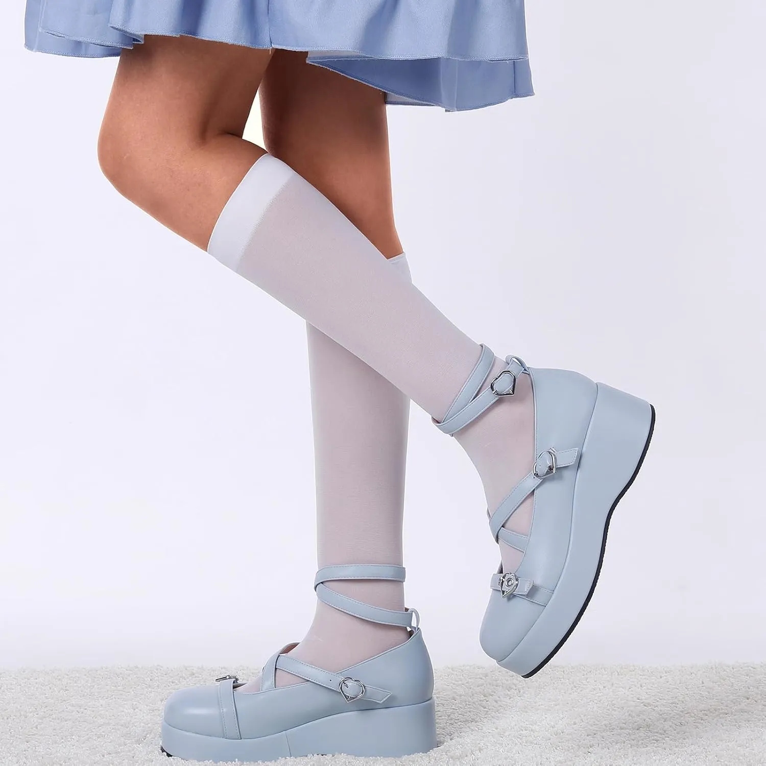 BYOMIGY Mary Jane Shoes Women Goth Platform Heels Chunky Heel Pumps with Ankle Strap Wedge Heels for Women