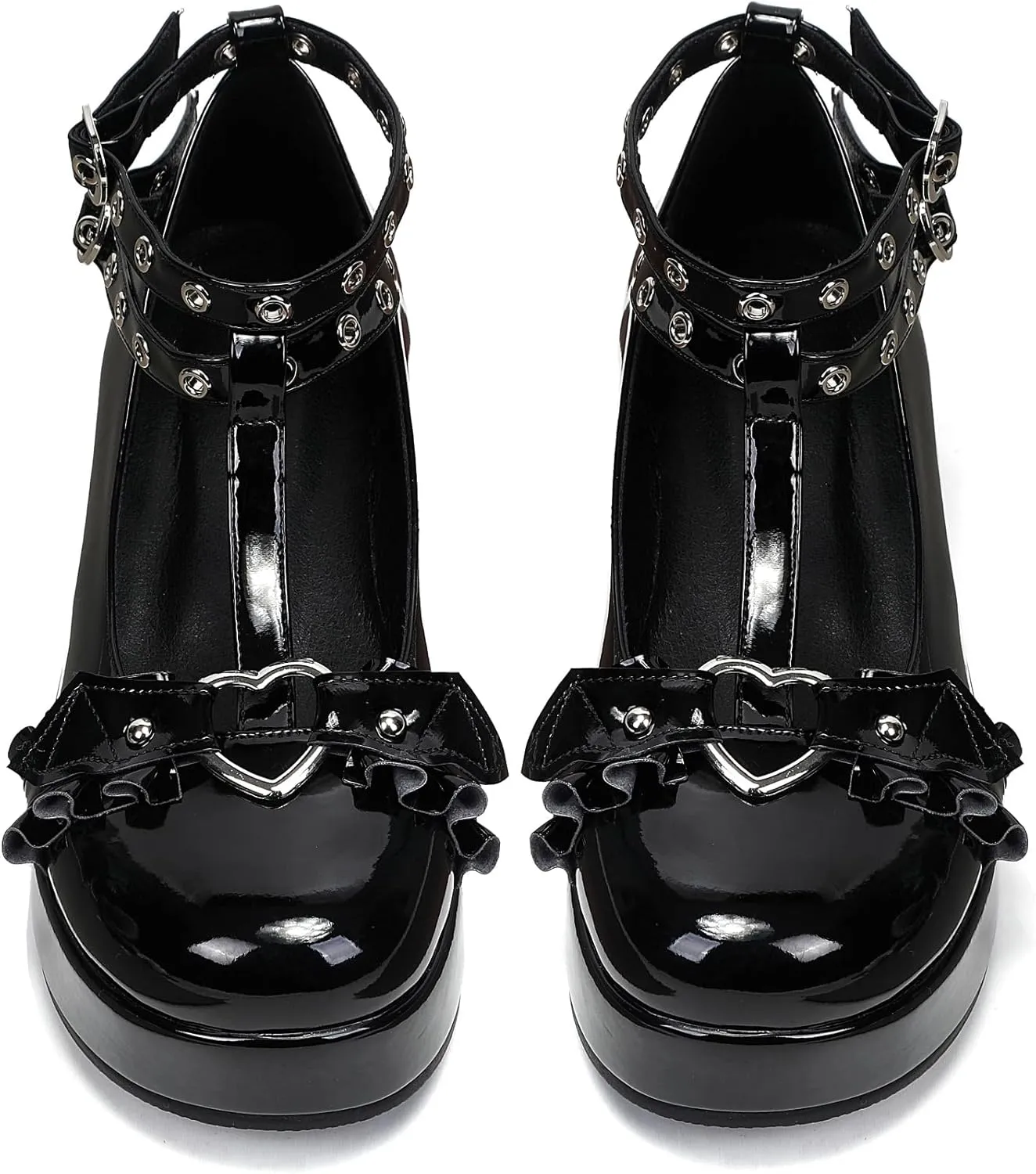 BYOMIGY Mary Jane Shoes Women Goth Platform Heels Chunky Heel Pumps with Ankle Strap Wedge Heels for Women