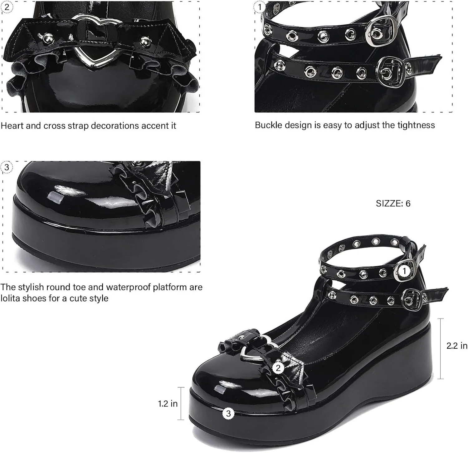 BYOMIGY Mary Jane Shoes Women Goth Platform Heels Chunky Heel Pumps with Ankle Strap Wedge Heels for Women