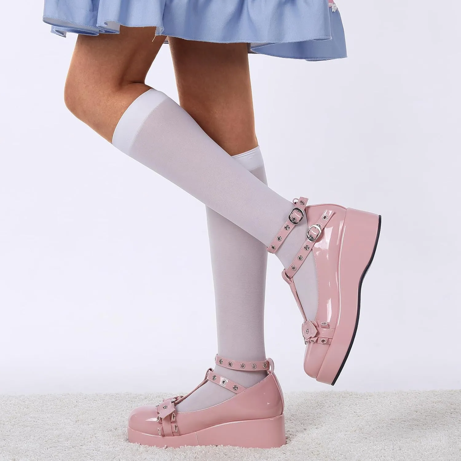 BYOMIGY Mary Jane Shoes Women Goth Platform Heels Chunky Heel Pumps with Ankle Strap Wedge Heels for Women