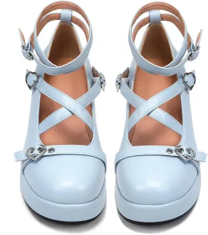 BYOMIGY Mary Jane Shoes Women Goth Platform Heels Chunky Heel Pumps with Ankle Strap Wedge Heels for Women