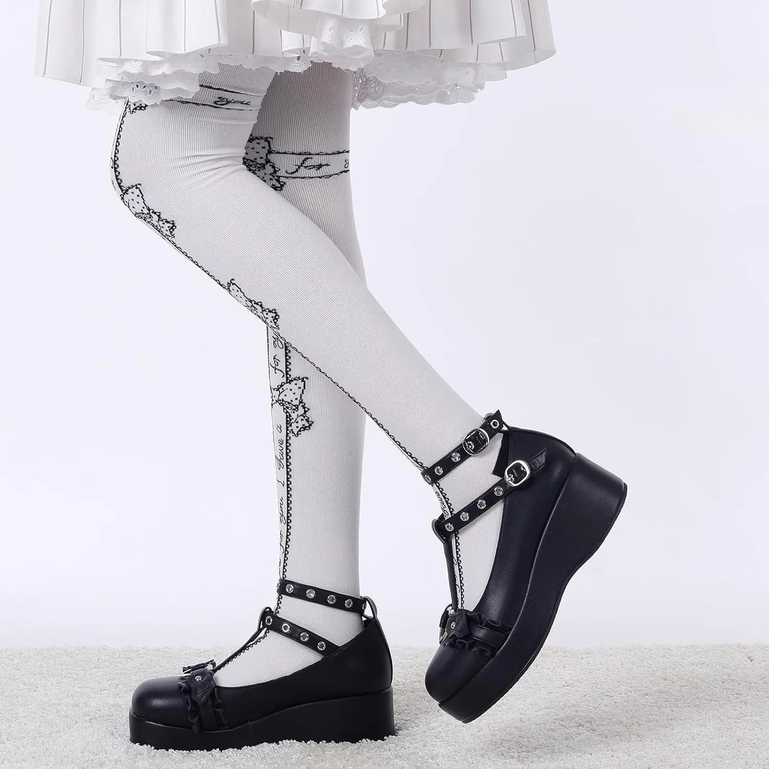 BYOMIGY Mary Jane Shoes Women Goth Platform Heels Chunky Heel Pumps with Ankle Strap Wedge Heels for Women