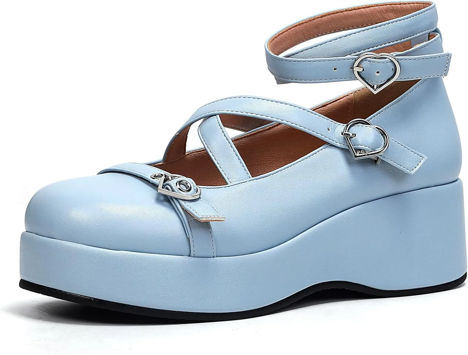 BYOMIGY Mary Jane Shoes Women Goth Platform Heels Chunky Heel Pumps with Ankle Strap Wedge Heels for Women