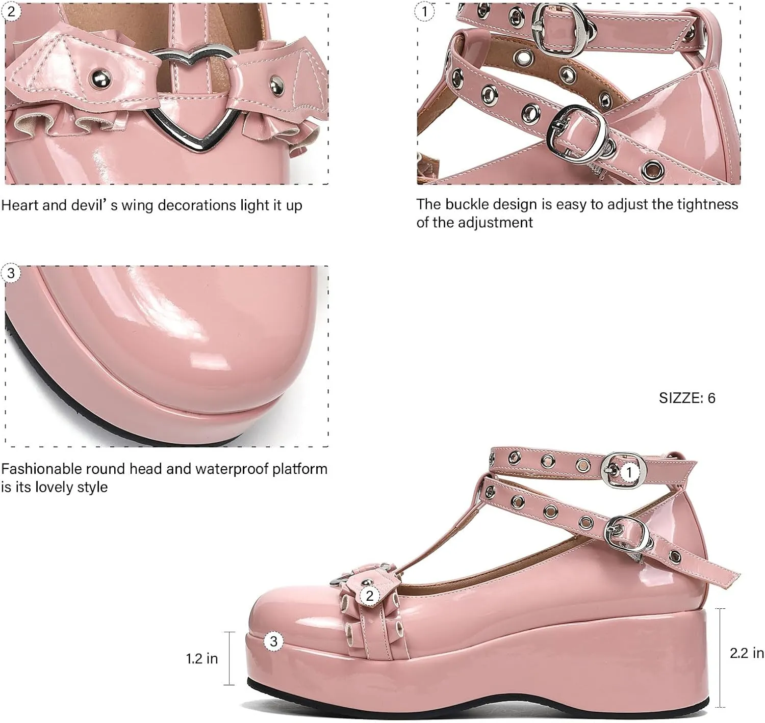 BYOMIGY Mary Jane Shoes Women Goth Platform Heels Chunky Heel Pumps with Ankle Strap Wedge Heels for Women