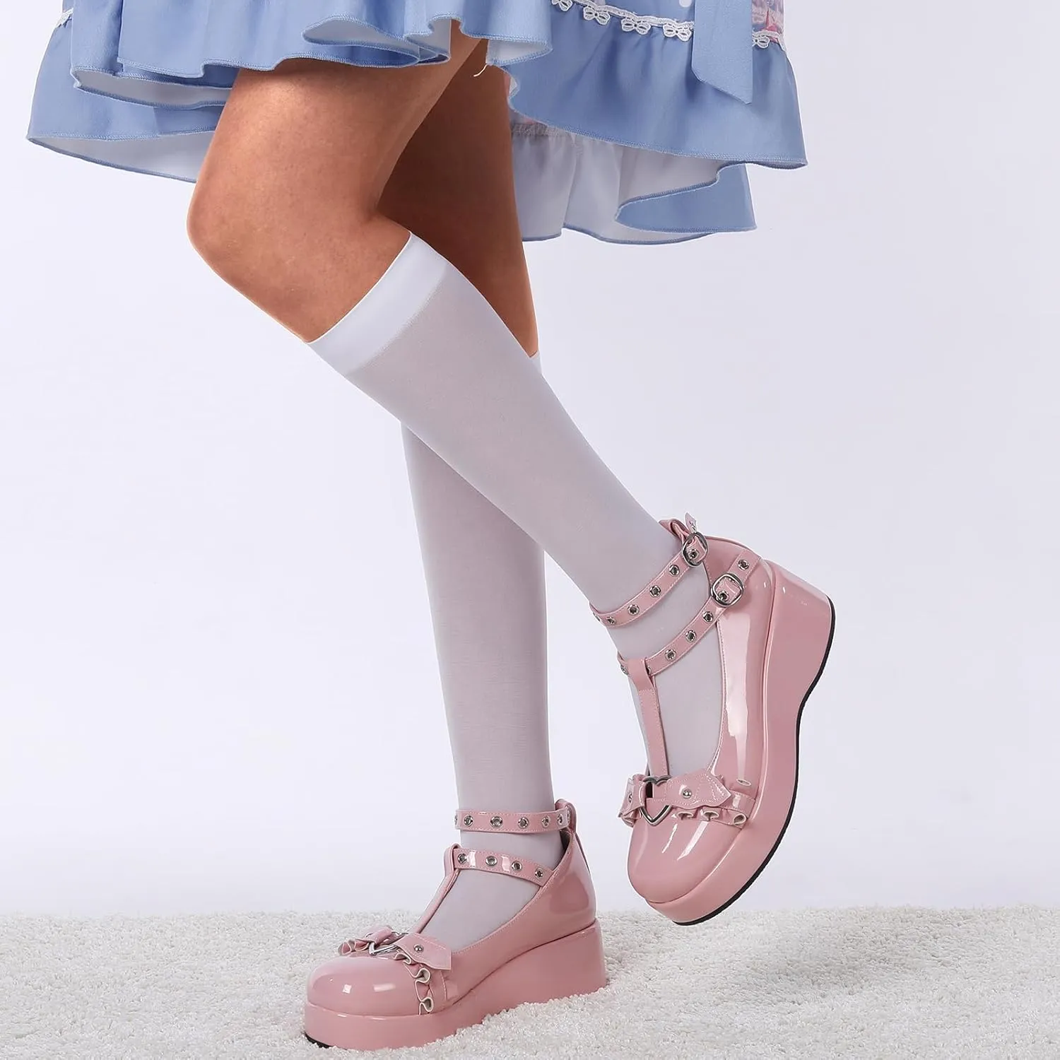 BYOMIGY Mary Jane Shoes Women Goth Platform Heels Chunky Heel Pumps with Ankle Strap Wedge Heels for Women