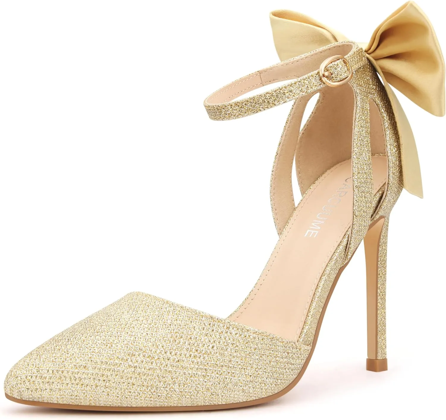 Carcuume Womens Bow Tie Back Heels Close Toe Pumps Stiletto High Heels Wedding Shoes Ankle Strap Heel Sandals