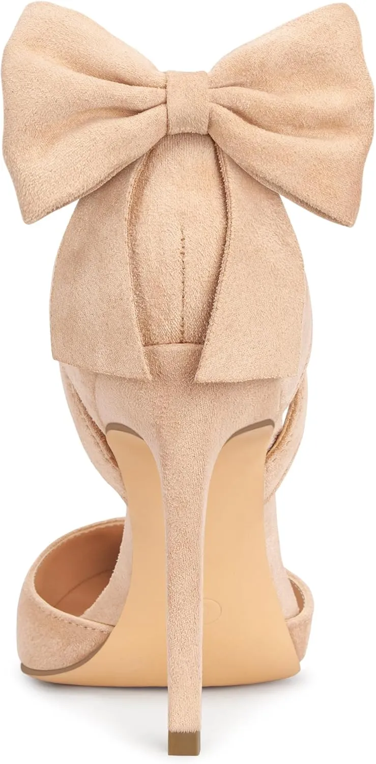 Carcuume Womens Bow Tie Back Heels Close Toe Pumps Stiletto High Heels Wedding Shoes Ankle Strap Heel Sandals