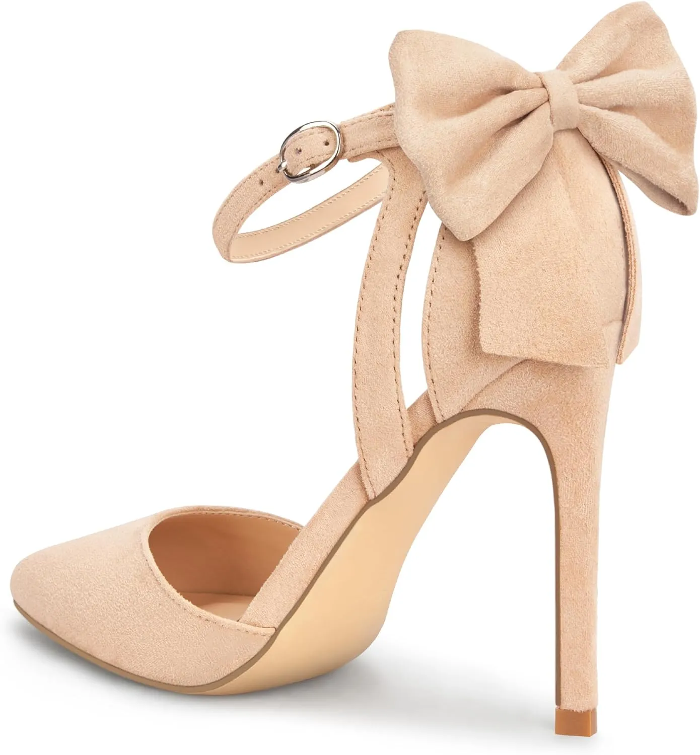 Carcuume Womens Bow Tie Back Heels Close Toe Pumps Stiletto High Heels Wedding Shoes Ankle Strap Heel Sandals