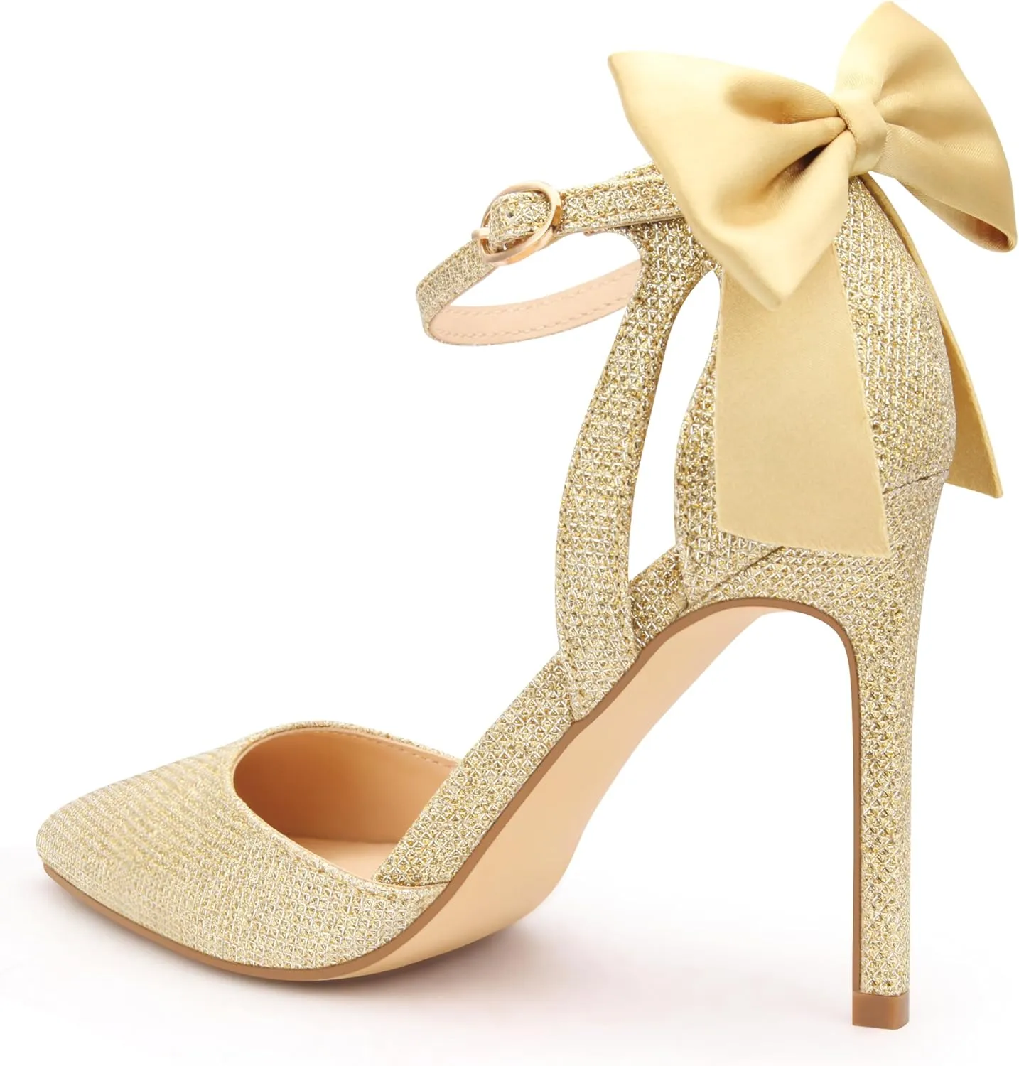 Carcuume Womens Bow Tie Back Heels Close Toe Pumps Stiletto High Heels Wedding Shoes Ankle Strap Heel Sandals