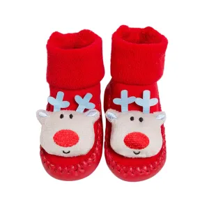 Christmas Baby Socks Toddler Anti-Slip Cotton Winter Slipper Socks Santa Deer Floor Socks Infant Xmas Socks Shoes (Multicolor, 0-12 Months)