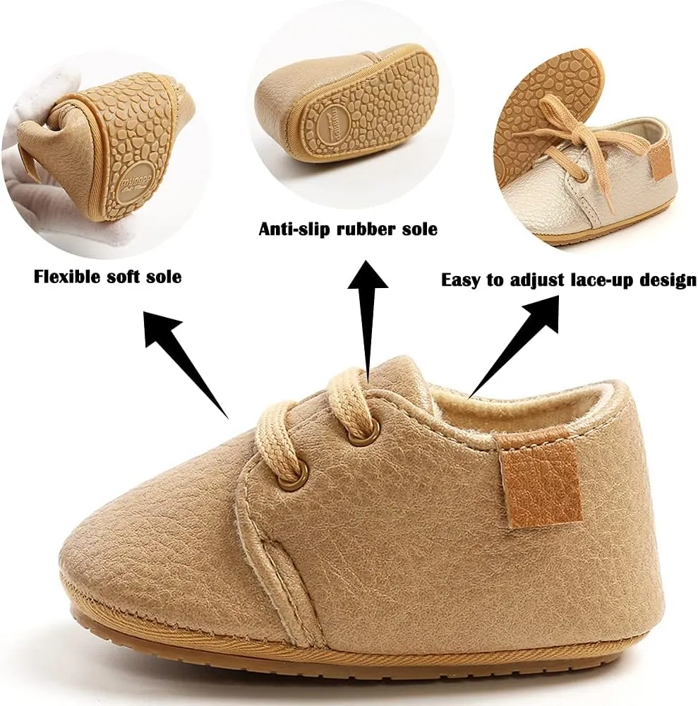 COSANKIM Baby Boys Girls Shoes Lace Up PU Leather Infant Sneakers Non Slip Rubber Sole Newborn Loafers Toddler First Walker Crib Shoes (0-18 Months)