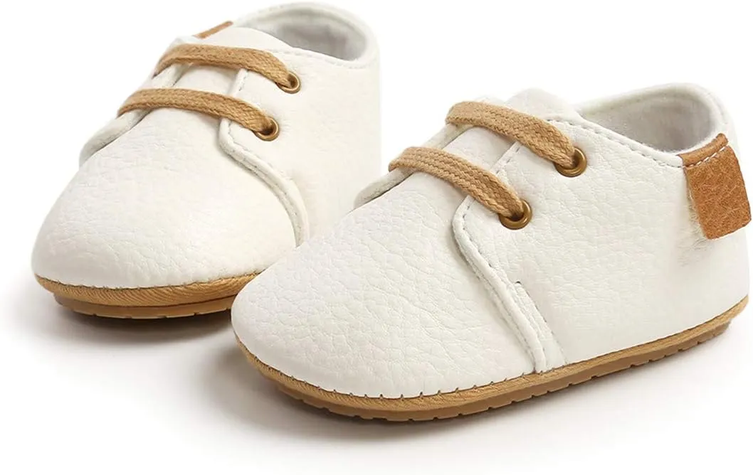 COSANKIM Baby Boys Girls Shoes Lace Up PU Leather Infant Sneakers Non Slip Rubber Sole Newborn Loafers Toddler First Walker Crib Shoes (0-18 Months)