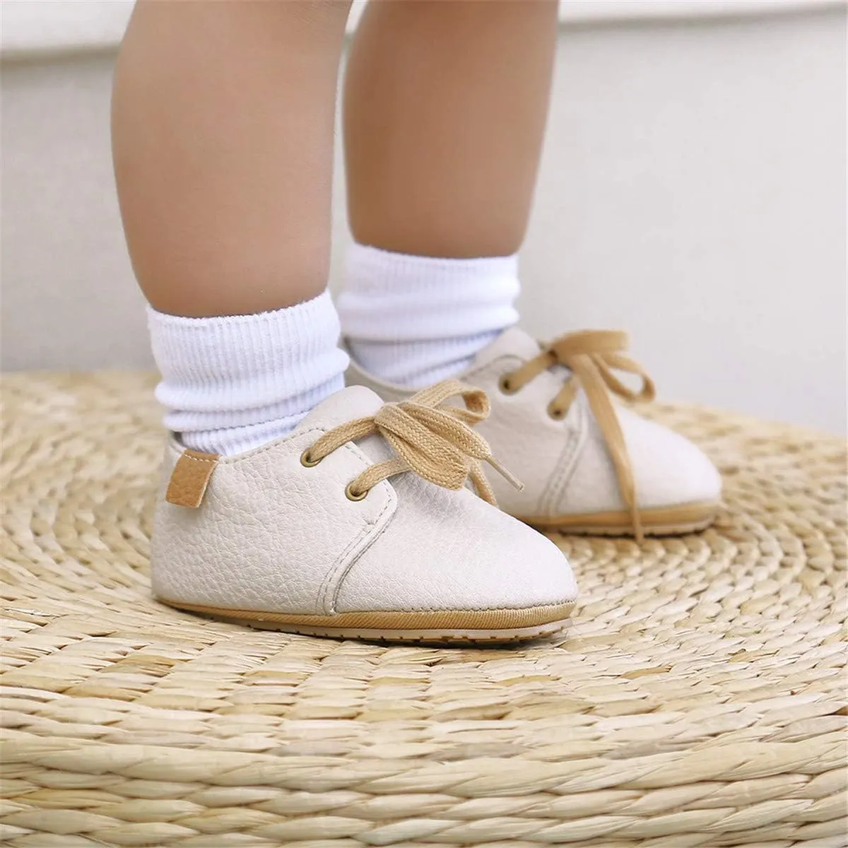 COSANKIM Baby Boys Girls Shoes Lace Up PU Leather Infant Sneakers Non Slip Rubber Sole Newborn Loafers Toddler First Walker Crib Shoes (0-18 Months)