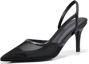 Coutgo Womens Mesh Slingback Heels Pointed Toe High Heels Pumps Slip On Party Dress Shoes