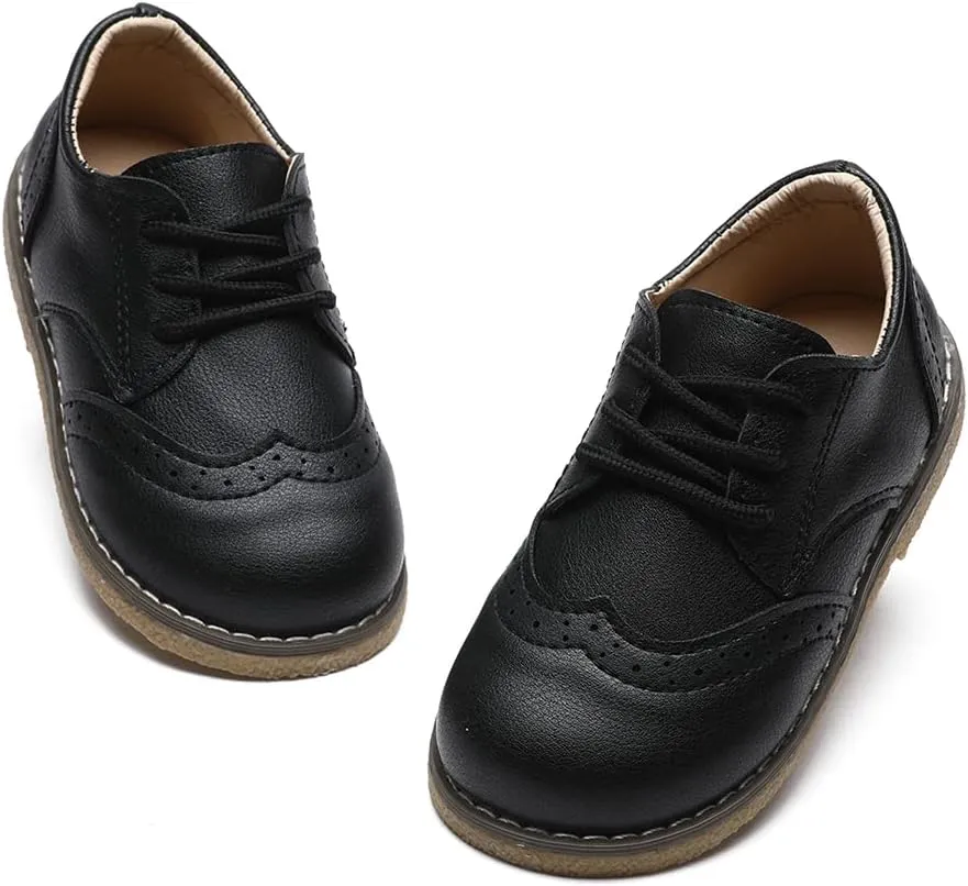 E-FAK Toddler Boys Girls Oxford Shoes Lace-Up PU Leather School Uniform First Walker Outdoor Dress Flat Loafer Shoes(Toddler/Little Kid)